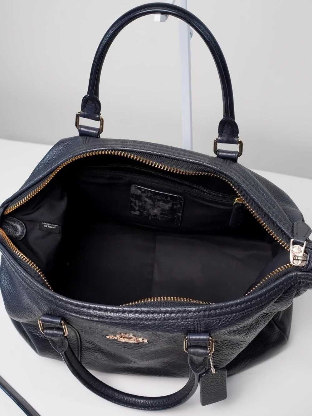Coach Central Satchel Black Pebbled Leather Shoulder Crossbody Bag